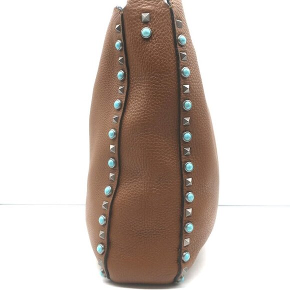 Valentino Rolling Rockstud Guitar Strap Flip-Lock Messenger Bag Brown Leather - Picture 8 of 16